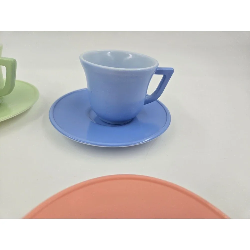 Vintage Hazel Atlas Children's Dishes Little Hostess Pastel Party Cups Saucers
